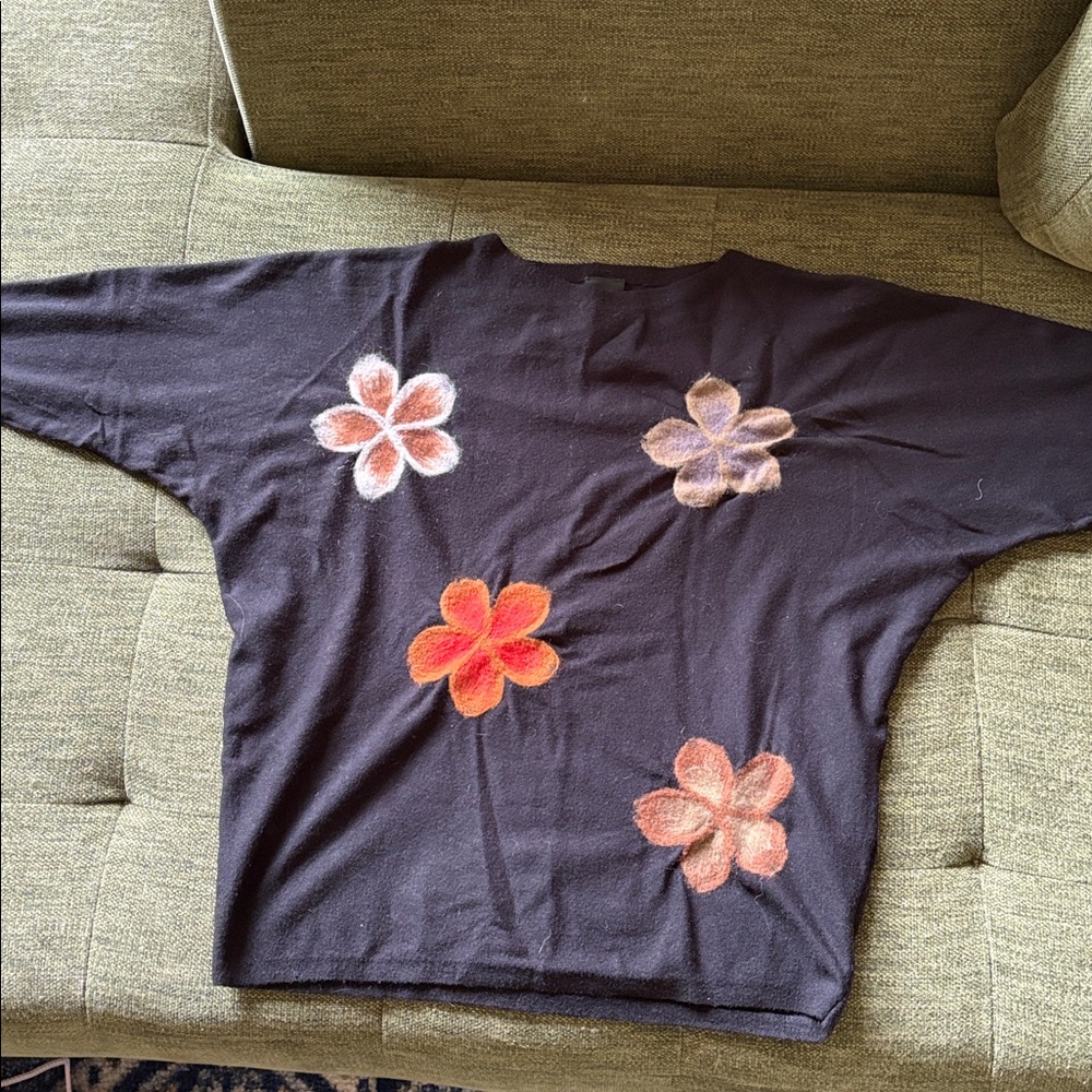 Black Sweater with Floral Design